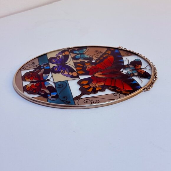 Butterfly Stained Suncatcher Decorative Window Art Oval Hanging VTG Home Swirl - Picture 5 of 12